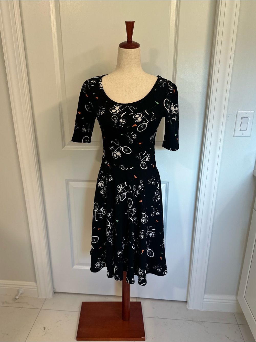 LuLaRoe Black Bicycle Print Midi Dress